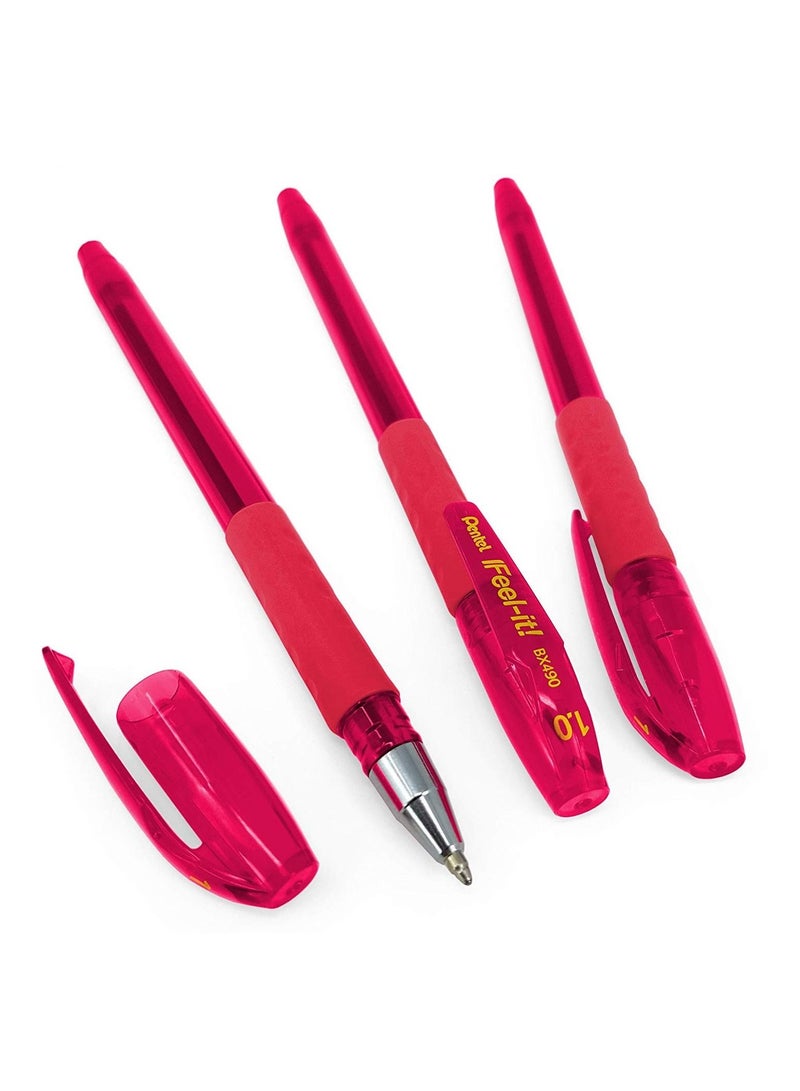 Pentel 12-Piece Ifeel-It Ballpoint Pen 1.0mm Tip Pink Ink - Image 2