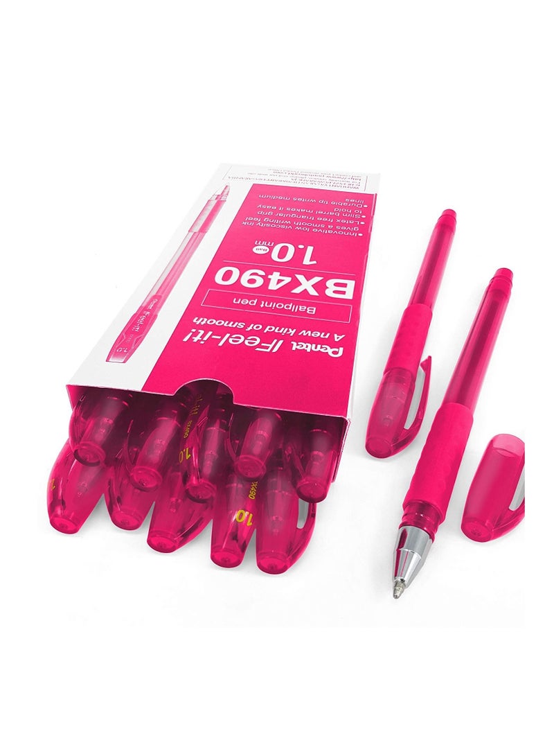 Pentel 12-Piece Ifeel-It Ballpoint Pen 1.0mm Tip Pink Ink - Image 1
