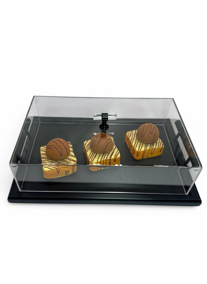 Abareek Al Safa Wooden Serving Dish With An Acrylic Lid for Serving Pastries and Toast With a Perfect Design 40/27  - Image 1