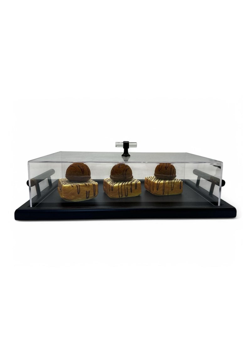 Abareek Al Safa Wooden Serving Dish With An Acrylic Lid for Serving Pastries and Toast With a Perfect Design 40/27  - Image 3