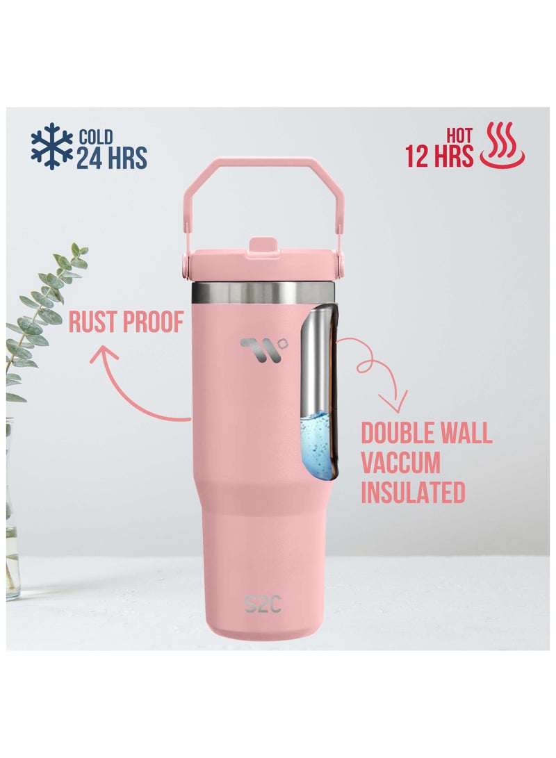 S2C S2C 30oz Stainless Steel Tumbler with Handle & Straw – Double Wall Vacuum Insulated Travel Mug – Leak-Resistant, BPA-Free, Fits Car Cup Holder  - Image 2