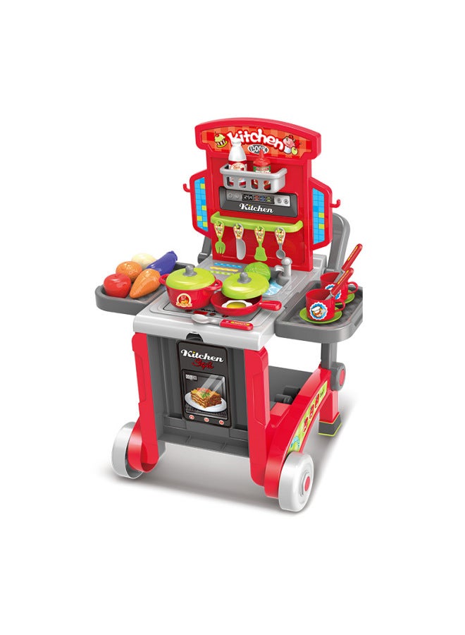 Xiongcheng أدوات المطبخ عربة تخزين اللعب منزل الأطفال 1 صندوق 3 مجموعة وظيفية اللعب بالجملة اللون: أحمر أدوات المطبخ: XC819A - Image 5