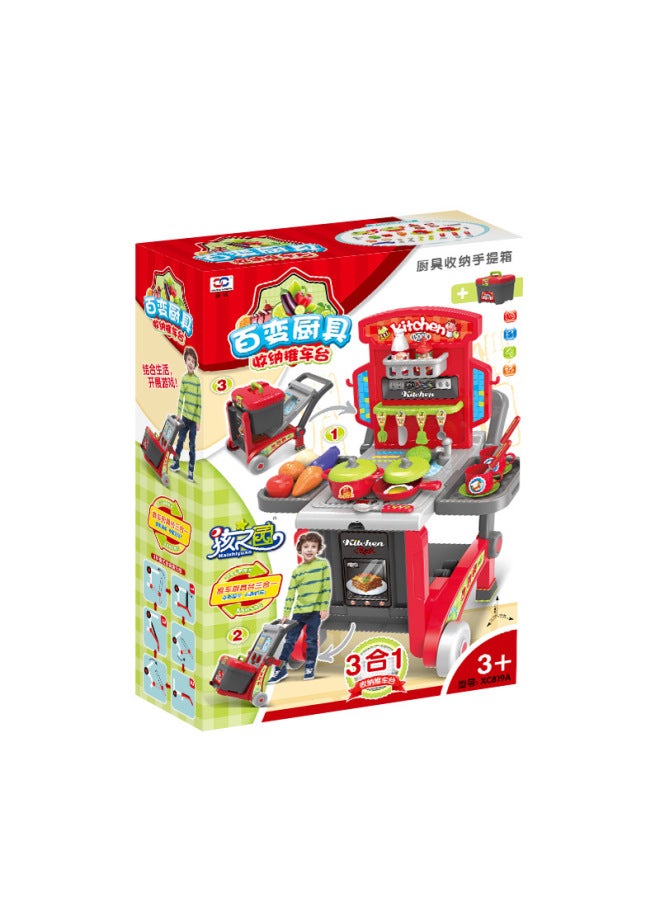 Xiongcheng أدوات المطبخ عربة تخزين اللعب منزل الأطفال 1 صندوق 3 مجموعة وظيفية اللعب بالجملة اللون: أحمر أدوات المطبخ: XC819A - Image 4