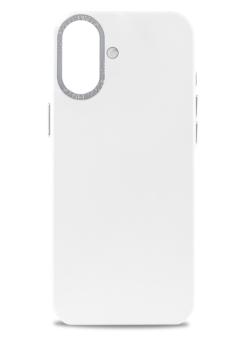 Luxury Lychee Leather Case Solid Color Ultra Slim Hard PC For iPhone 16 (White)