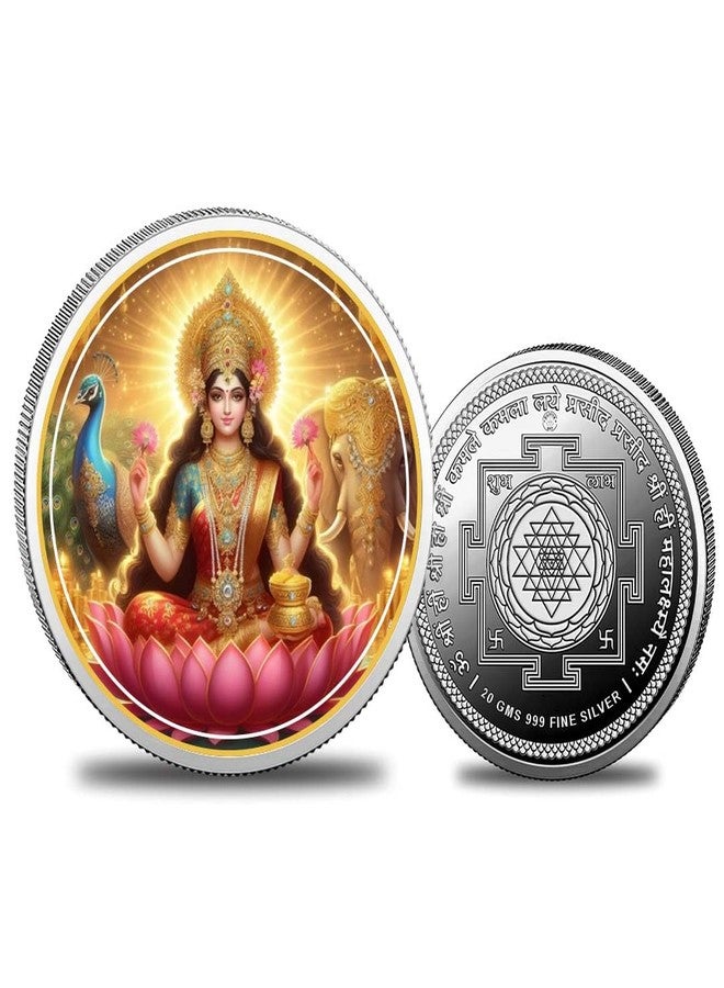 Silviya BIS Hallmarked Goddess Lakshmi 999 Pure Silver Coin | 10 Gram, 20 Gram | Home & Office Puja & Diwali Gift | Round (20 Gram) - Image 1