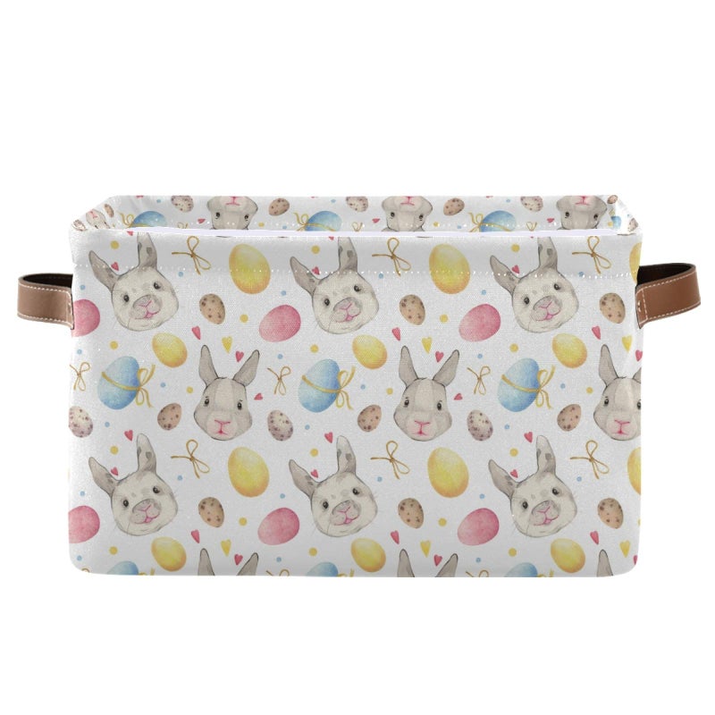 senya Easter Storage Basket with Handles Easter Eggs Rabbit Fabric Collapsible Storage Bins Organizer Bag for Storage 15 x 11 x 95 inch