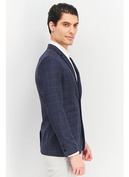 SELECTED Men Regular Fit Long Sleeve Windowpane Blazer, Navy  - Image 2