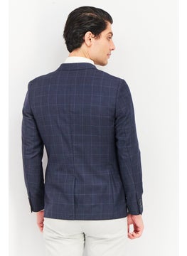 SELECTED Men Regular Fit Long Sleeve Windowpane Blazer, Navy  - Image 4