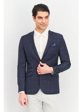 SELECTED Men Regular Fit Long Sleeve Windowpane Blazer, Navy  - Image 1