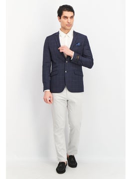 SELECTED Men Regular Fit Long Sleeve Windowpane Blazer, Navy  - Image 3