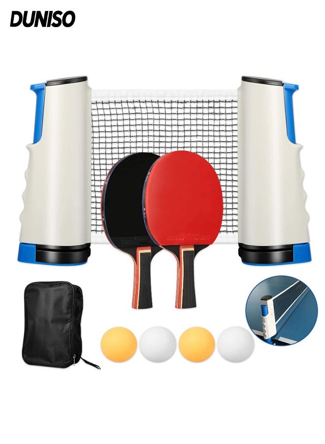 DUNISO Table Tennis Paddle Set, Portable Table Tennis Set with Retractable Ping Pong Net, 2 Professional Table Tennis Rackets, 4 Balls, Storage Case, Ideal Indoor and Outdoor Table Tennis Rackets Set Family Fun, Gift - Image 1