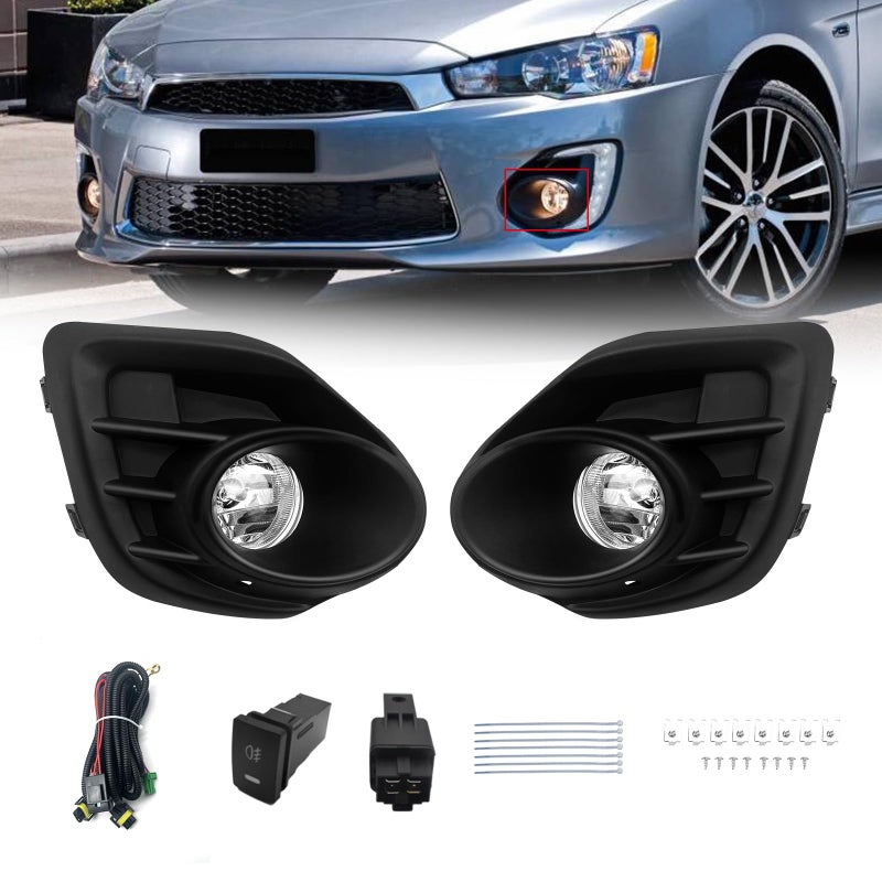 Fog Lights Compatible with 2016 2017 Mitsubishi Lancer 1 Pair Front Bumper Driving Fog Lamps with Wiring Harness Switch Clear Lens
