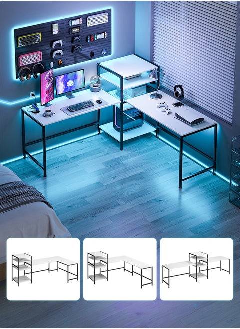 L Shaped Desk White Corner Computer Desks for Small Spaces Home Office Student Study Bedroom Gaming PC Work, Modern Office Desk for Four Combination Modes