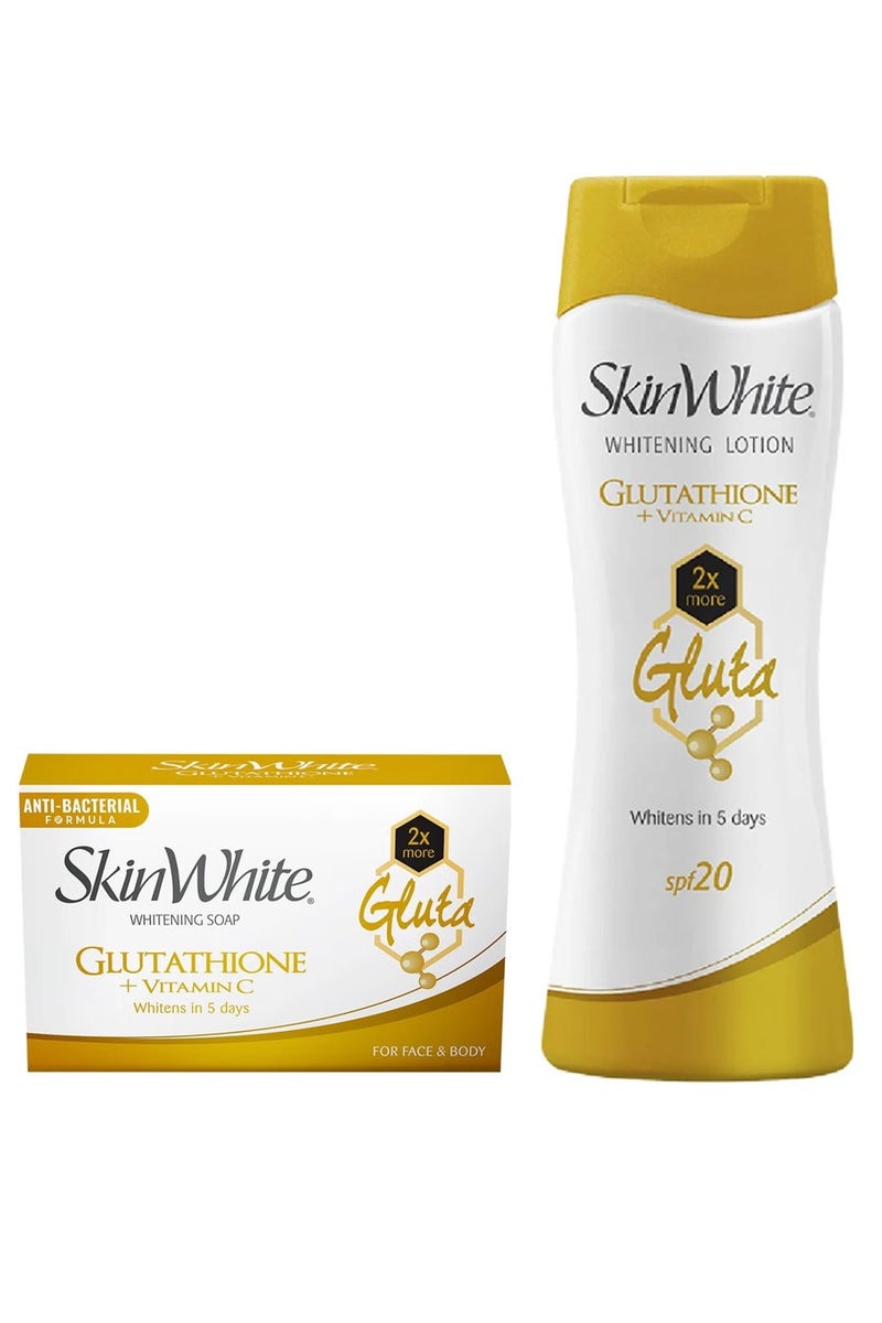skin white Whitening Lotion Glutathione + Vitamin C  SPF 20 - 200ml & Glutathione + Vitamin C Soap 90gm