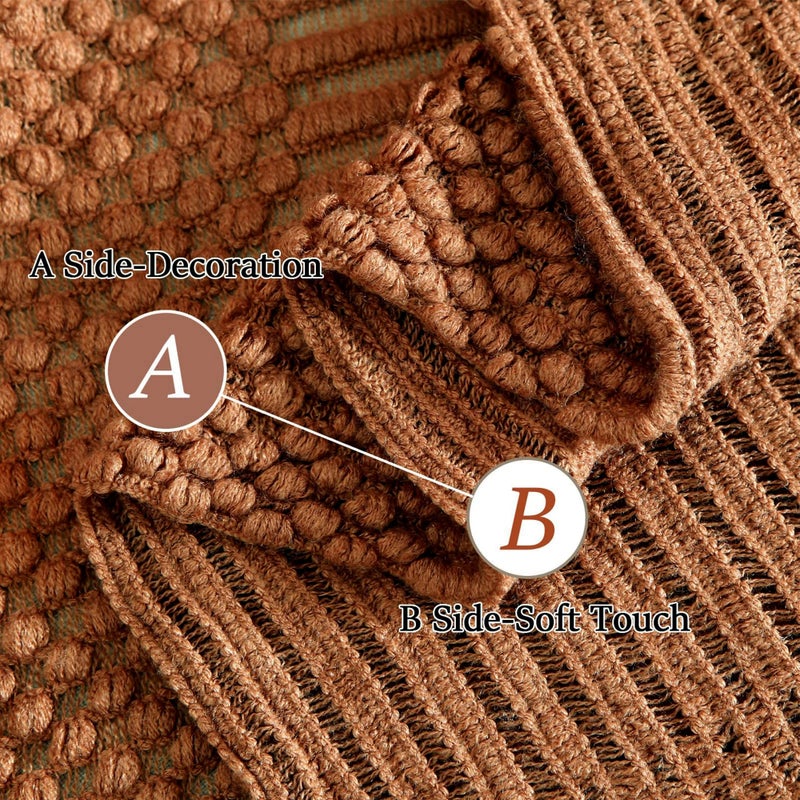 Blagic Knitted Throw Blanket for Couch and Bed, Soft & Cozy Knit Blanket with Tassel, Burnt Orange Lightweight Decorative Blankets & Throws, Farmhouse Warm Woven Blanket for All Seasons,50" W x 60" L - Image 4