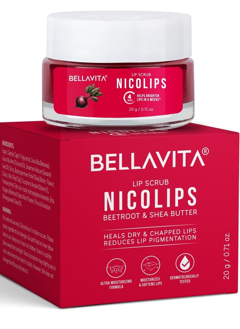 Bella Vita Organic - NicoLips Lip Scrub Balm Brightening Dark Lips for Men and Women Dry Lips Smoker Chapped Lip & Lipstick Stains Removal Lipcare 20 g - Image 1