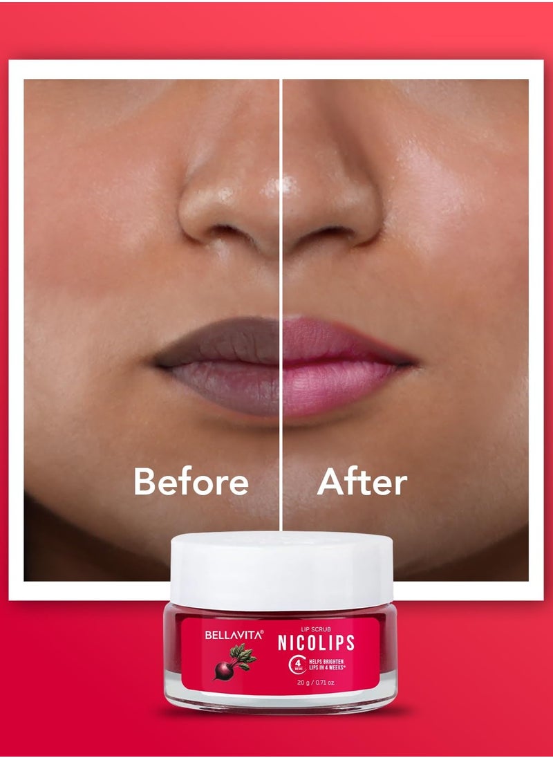 Bella Vita Organic - NicoLips Lip Scrub Balm Brightening Dark Lips for Men and Women Dry Lips Smoker Chapped Lip & Lipstick Stains Removal Lipcare 20 g - Image 1