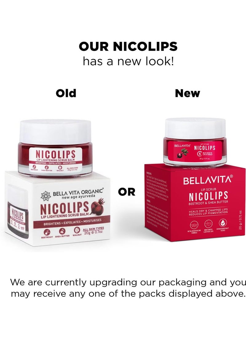 Bella Vita Organic - NicoLips Lip Scrub Balm Brightening Dark Lips for Men and Women Dry Lips Smoker Chapped Lip & Lipstick Stains Removal Lipcare 20 g - Image 1