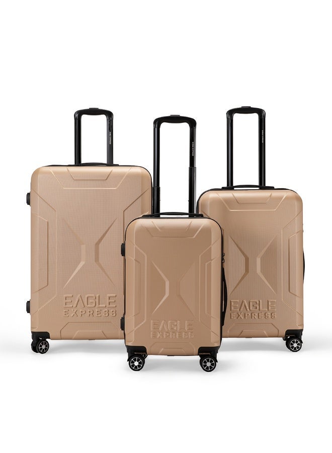 Eagle Express Expedition 3 Piece Luggage Set 20/24/28 Inch Gold, ABS Hard Shell Trolley Suitcase Set with Lightweight Travel Design, Cabin & Check-In Luggage, 360 Spinner Wheels, Secure Lock System and 2 Year Warranty - Image 1