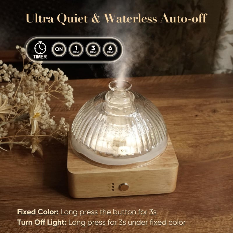 Levoair Glass Dome Essential Oil Diffuser with Glass Reservoir & Wood Base-No Plastic, 200ml Ultrasonic Diffuser for Aromatherapy with Timer 7 Color Light Auto-Off for Home Office Yoga Pilates - Image 5
