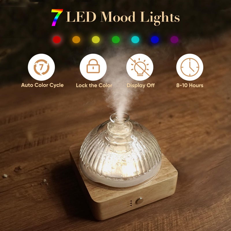 Levoair Glass Dome Essential Oil Diffuser with Glass Reservoir & Wood Base-No Plastic, 200ml Ultrasonic Diffuser for Aromatherapy with Timer 7 Color Light Auto-Off for Home Office Yoga Pilates - Image 4