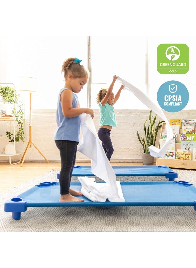 ECR4Kids - ECR4Kids ELR-024 12-Pack Standard Cot Sheet with Elastic Straps, Standard Size Daycare and Preschool Cot Sheets for Rest Time, 50.5" x 21.75" - White - Image 1