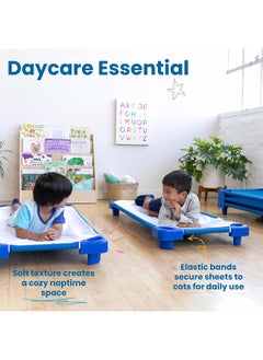 ECR4Kids ECR4Kids ELR-024 12-Pack Standard Cot Sheet with Elastic Straps, Standard Size Daycare and Preschool Cot Sheets for Rest Time, 50.5" x 21.75" - White  - Image 4