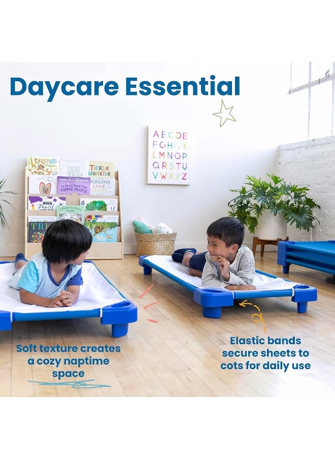 ECR4Kids - ECR4Kids ELR-024 12-Pack Standard Cot Sheet with Elastic Straps, Standard Size Daycare and Preschool Cot Sheets for Rest Time, 50.5" x 21.75" - White - Image 1