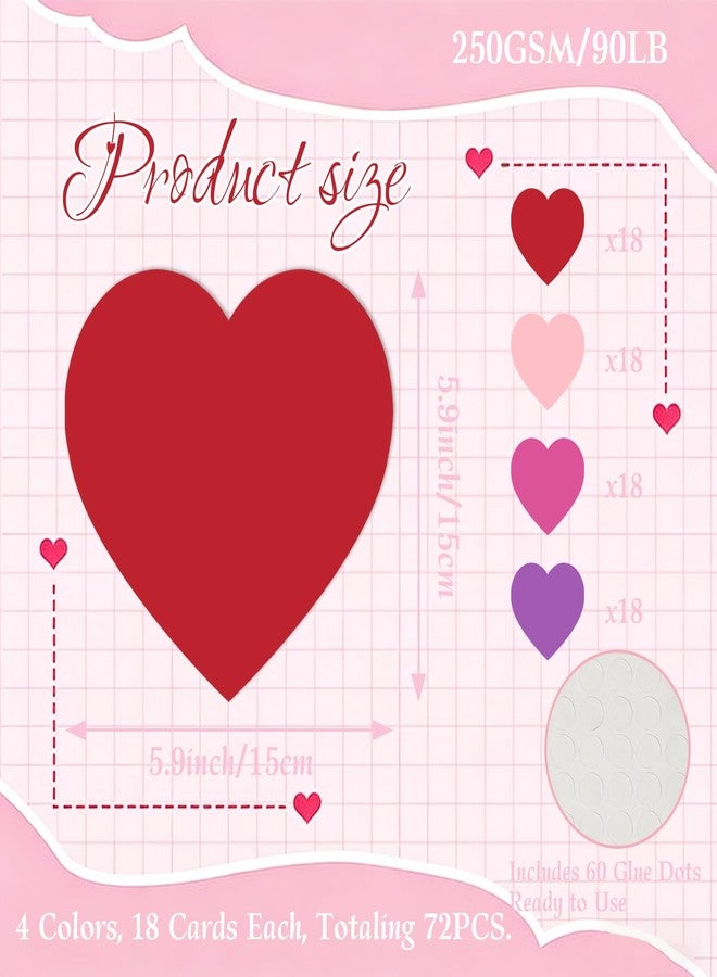 Bazyrock 72 Pcs Large Heart Paper Cutouts 6 x 6 in, 4 Colors, Valentine’s Day Decorations for Party Classroom Bulletin Board DIY Crafts(Pink/Red/Purple/Rosered) - Image 2