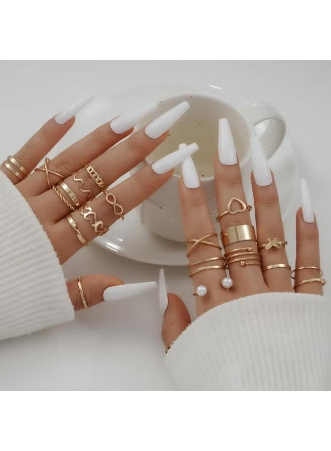 مجموعة من 22 قطعة من خواتم السبائك العصرية للنساء، تتضمن الزهور والأوراق واللؤلؤ الصناعي، مناسبة للاستخدام اليومي والمواعدة والحفلات والهدايا - Image 2