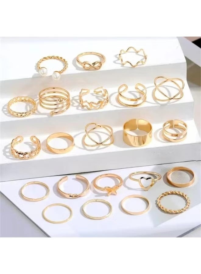 مجموعة من 22 قطعة من خواتم السبائك العصرية للنساء، تتضمن الزهور والأوراق واللؤلؤ الصناعي، مناسبة للاستخدام اليومي والمواعدة والحفلات والهدايا - Image 3