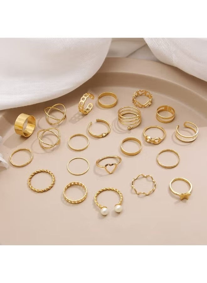 مجموعة من 22 قطعة من خواتم السبائك العصرية للنساء، تتضمن الزهور والأوراق واللؤلؤ الصناعي، مناسبة للاستخدام اليومي والمواعدة والحفلات والهدايا - Image 4