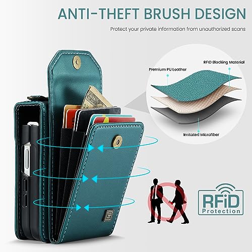 ASAPDOS Crossbody Case Compatible with Samsung Galaxy Z Flip 7,Retro PU Leather Strap Wristlet Flip Case with Magnetic Closure and Card Holder for Men Women Blue Green - Image 5