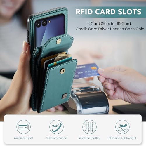 ASAPDOS Crossbody Case Compatible with Samsung Galaxy Z Flip 7,Retro PU Leather Strap Wristlet Flip Case with Magnetic Closure and Card Holder for Men Women Blue Green - Image 4