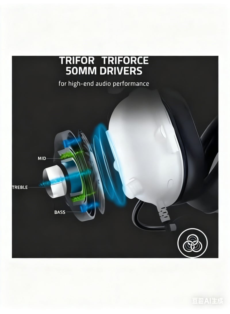 Gaming e-sports Headset: 7.1 Surround Sound - 50mm Drivers - Memory Foam Cushion - for PC, Mac, PS4, PS5, Switch, Xbox One, Xbox Series X|S, Mobile - 3.5mm Audio Jack - White - Image 2