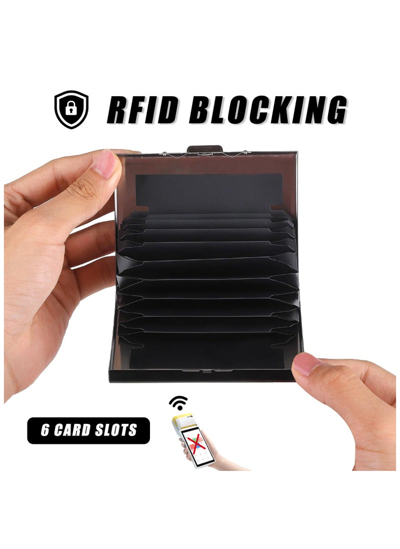 SYOSI Business Card Holder, Stainless Steel Business Name Card Case for Men & Women, RFID Blocking Credit Card Holder Slim Metal Business Card Wallet Pocket, Buckle Style Shut for Travel and Work (Black)  - Image 3