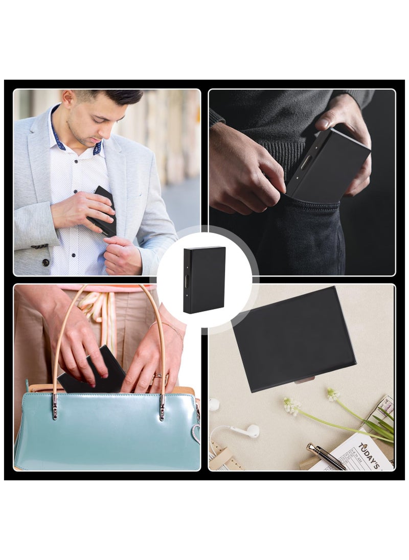 SYOSI Business Card Holder, Stainless Steel Business Name Card Case for Men & Women, RFID Blocking Credit Card Holder Slim Metal Business Card Wallet Pocket, Buckle Style Shut for Travel and Work (Black)  - Image 5