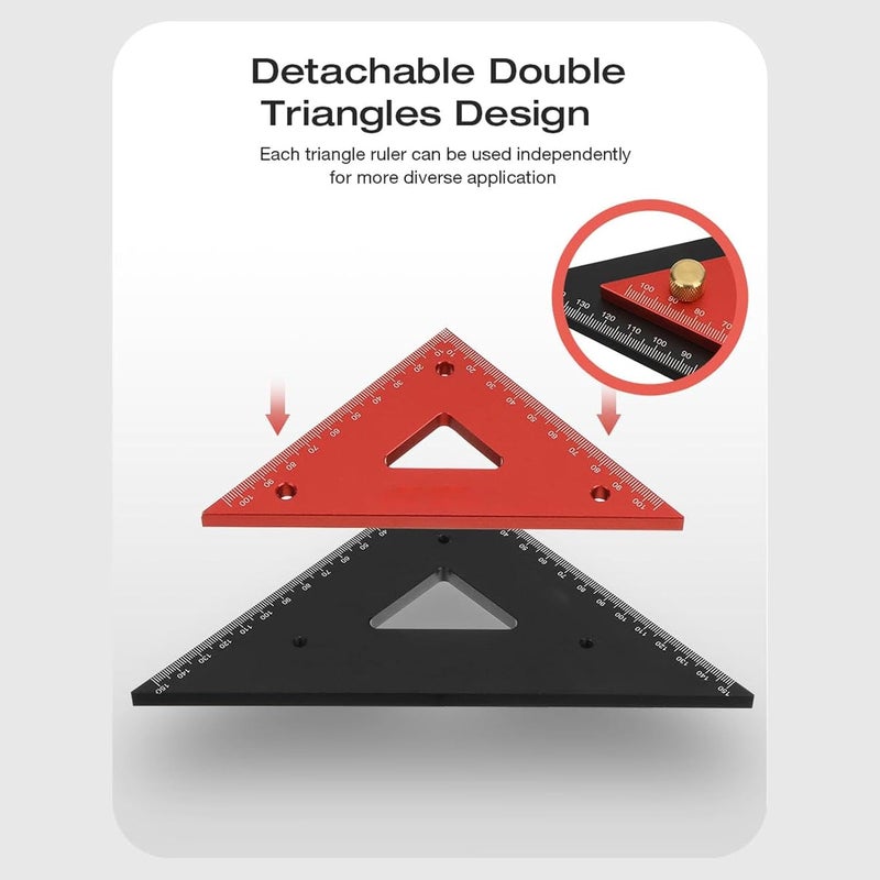 4 Inch And 6 Inch Detachable Double Triangle Ruler Aluminum Alloy Accurate Carpentry Square Tool - Image 5
