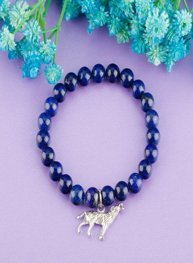 بارتنر سوار روح الذئب من بارتنر، هدية لمحبي الذئاب، مرصع بخرز من اللازورد الطبيعي، سوار بتعليقة الذئب، هدية ملهمة للصديق (أزرق) - Image 4