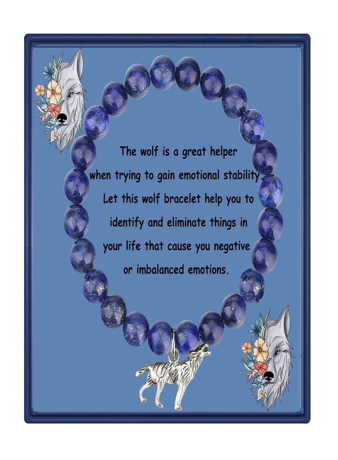 بارتنر سوار روح الذئب من بارتنر، هدية لمحبي الذئاب، مرصع بخرز من اللازورد الطبيعي، سوار بتعليقة الذئب، هدية ملهمة للصديق (أزرق) - Image 1