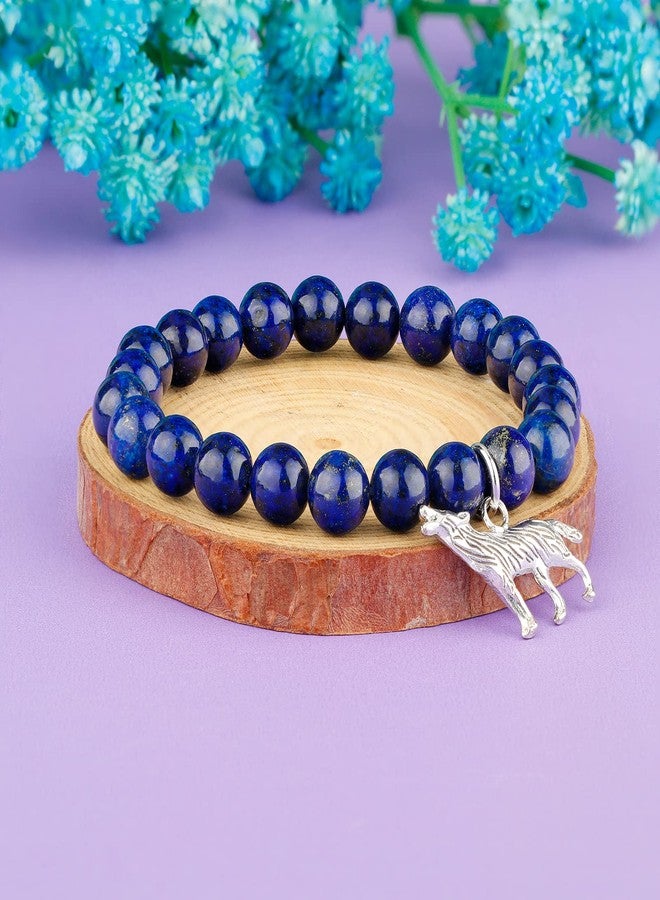 بارتنر سوار روح الذئب من بارتنر، هدية لمحبي الذئاب، مرصع بخرز من اللازورد الطبيعي، سوار بتعليقة الذئب، هدية ملهمة للصديق (أزرق) - Image 3