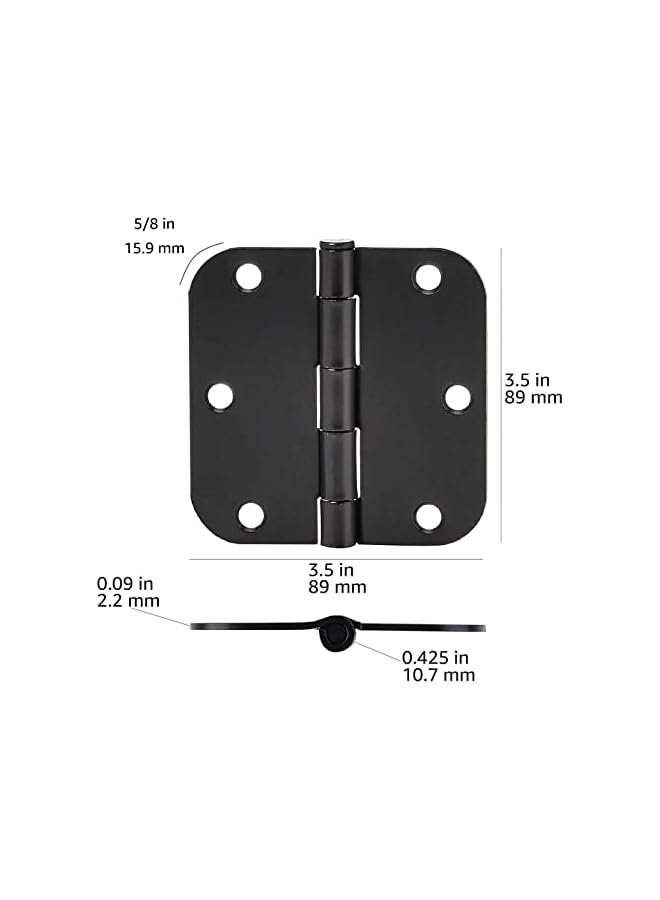 promass Rounded 3.5 Inch x 3.5 Inch Door Hinges, 18 Pack, Matte Black - Image 5
