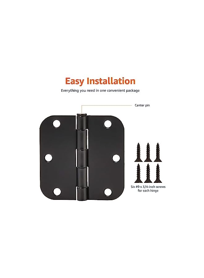 promass Rounded 3.5 Inch x 3.5 Inch Door Hinges, 18 Pack, Matte Black - Image 2