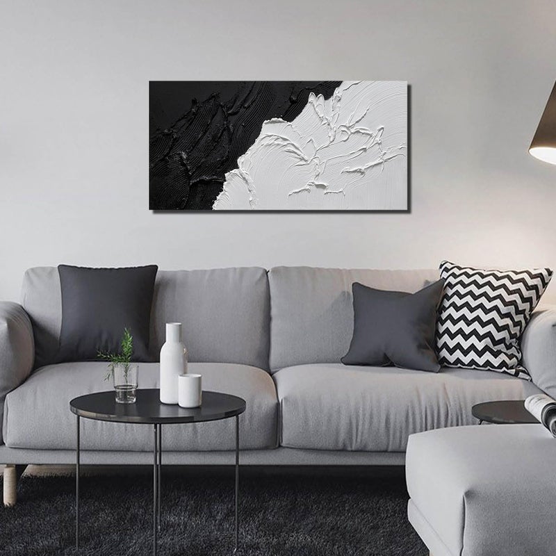 CGXART Abstract Canvas Wall Art For Bedroom Black And White Pictures Wall Decor For Living Room Minimalist Hand Painted Wall Art For Bathroom Size 20 x 40 Inch - Image 3