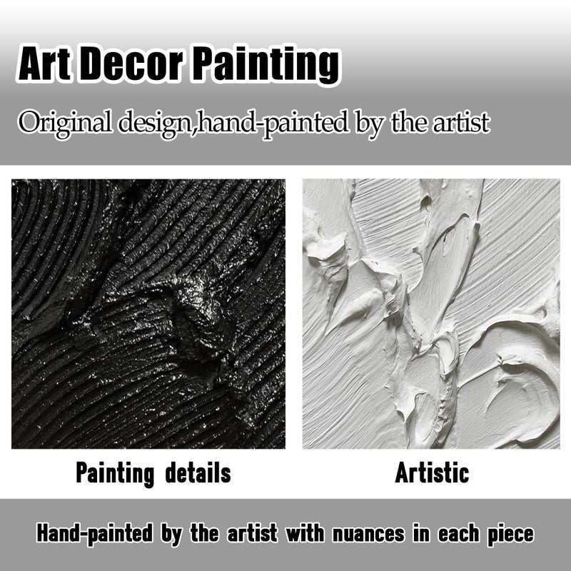 CGXART Abstract Canvas Wall Art For Bedroom Black And White Pictures Wall Decor For Living Room Minimalist Hand Painted Wall Art For Bathroom Size 20 x 40 Inch - Image 4