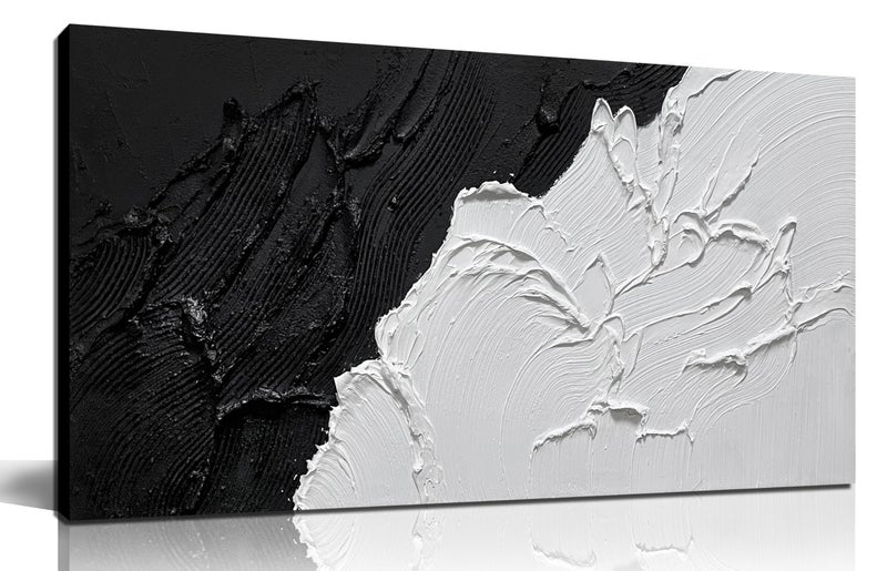 CGXART Abstract Canvas Wall Art For Bedroom Black And White Pictures Wall Decor For Living Room Minimalist Hand Painted Wall Art For Bathroom Size 20 x 40 Inch - Image 1