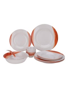 DELCASA Delcasa 14 Piece Orange Ocean Melamineware Dinner Set- DC2151| Includes Soup Plates, Serving Bowls, Round Bowls and Soup Spoon| Dishwasher-Safe and Freezer-Friendly| Eco-Friendly and Food-Grade| White and Orange  - Image 1