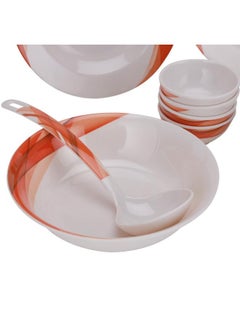 DELCASA Delcasa 14 Piece Orange Ocean Melamineware Dinner Set- DC2151| Includes Soup Plates, Serving Bowls, Round Bowls and Soup Spoon| Dishwasher-Safe and Freezer-Friendly| Eco-Friendly and Food-Grade| White and Orange  - Image 2