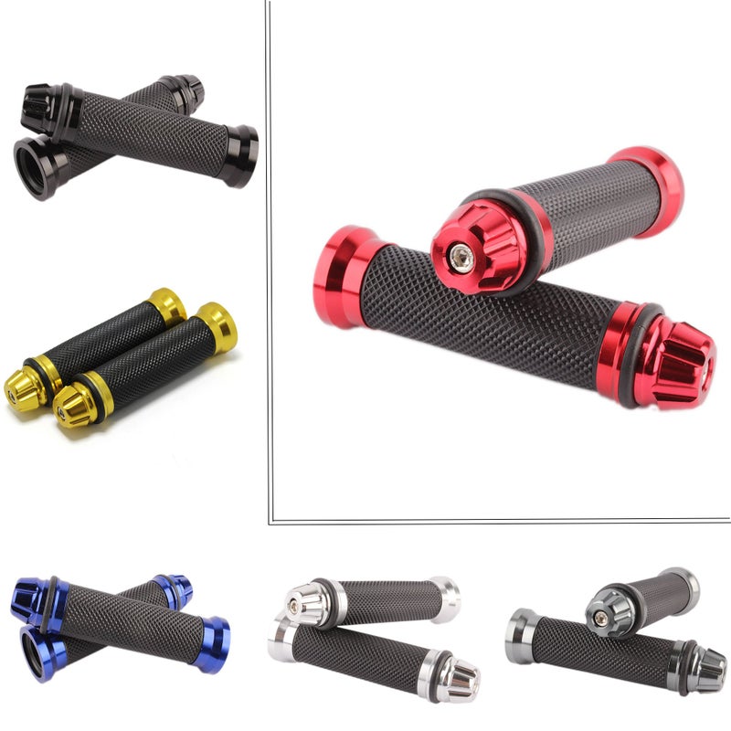 Motorcycle 7/8" CNC Hand Grips Aluminum Rubber Gel Handlebar for Sport Bike(Red)
