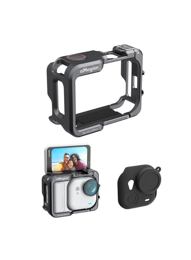aMagisn إطار تمديد معدني من aMagisn لكاميرا Insta360 GO Ultra، قاعدة تثبيت سريعة مع حذائين باردين ومنفذ 1/4 بوصة، ملحق للتصوير الأفقي والرأسي - Image 1